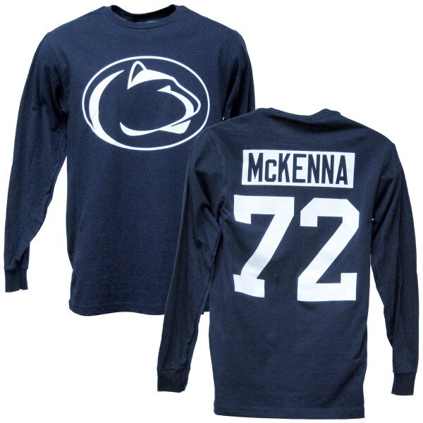 navy long sleeve t-shirt Penn State Athletic Logo on front, McKenna #72 on back
